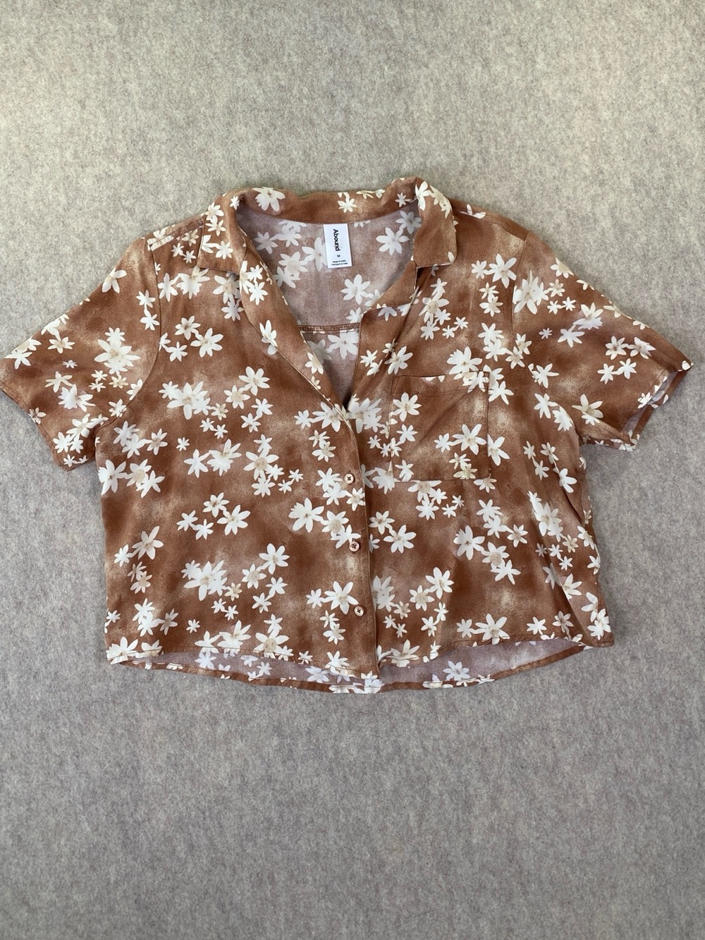 Abound Brown Floral Button-Up Relaxed Fit Crop Top